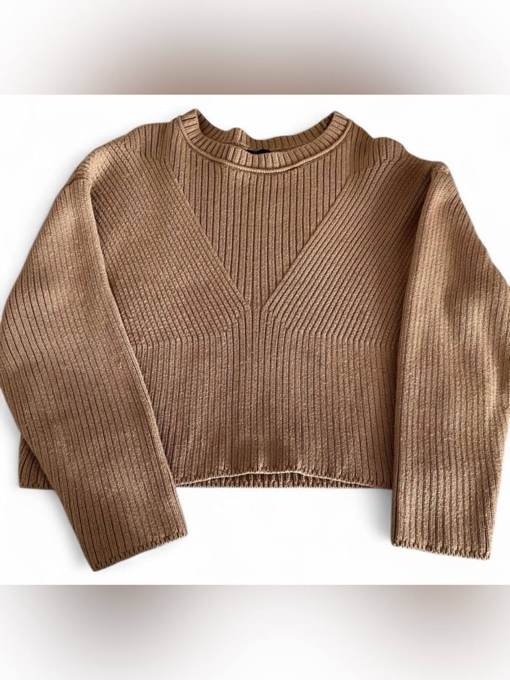 Express Tan/Brown Crewneck Sweater | Soft Lightweight Pullover Medium wool blend